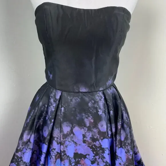 Betsy & Adam Black Satin Floral Strapless Fit & Flare Party Dress Size 10 - Picture 4 of 11